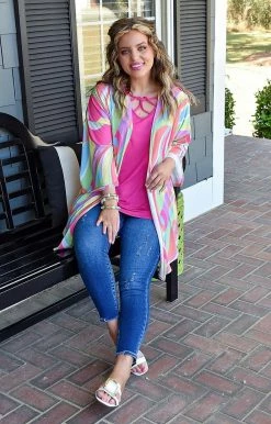 Lime & Chili - LT5717 - 32322 Delighted Feeling Print Kimono - Multi TOPS