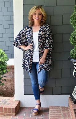 Heimish - SJ1071-14 - 71922 Your Hand In Mine Leopard Kimono - Navy Cover Ups