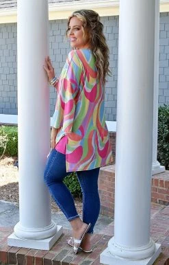 Lime & Chili - LT5717 - 32322 Delighted Feeling Print Kimono - Multi TOPS