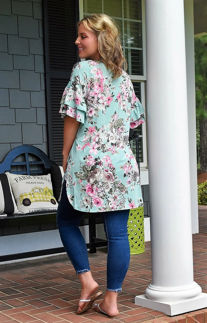 Heimish - SJ1088-10 - 72322 Let's Meet Later Floral Kimono - Mint 2 Heimish - SJ1088-10 - 72322 Let's Meet Later Floral Kimono - Mint