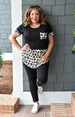 Heimish - BL-ST2403-10 - 22222 TOPS Don't Overthink It Colorblock Top - Black/Leopard