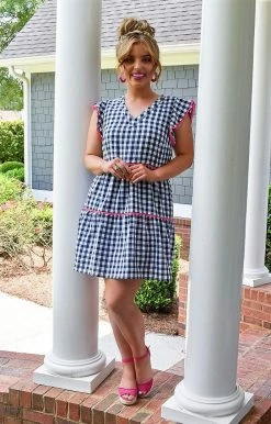 Andree - 94366-1 - 51022 Win Her Heart Plaid Dress - Navy/White 6 Andree - 94366-1 - 51022 Win Her Heart Plaid Dress - Navy/White