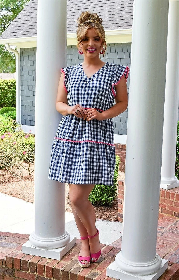 Andree - 94366-1 - 51022 Win Her Heart Plaid Dress - Navy/White 3 Andree - 94366-1 - 51022 Win Her Heart Plaid Dress - Navy/White