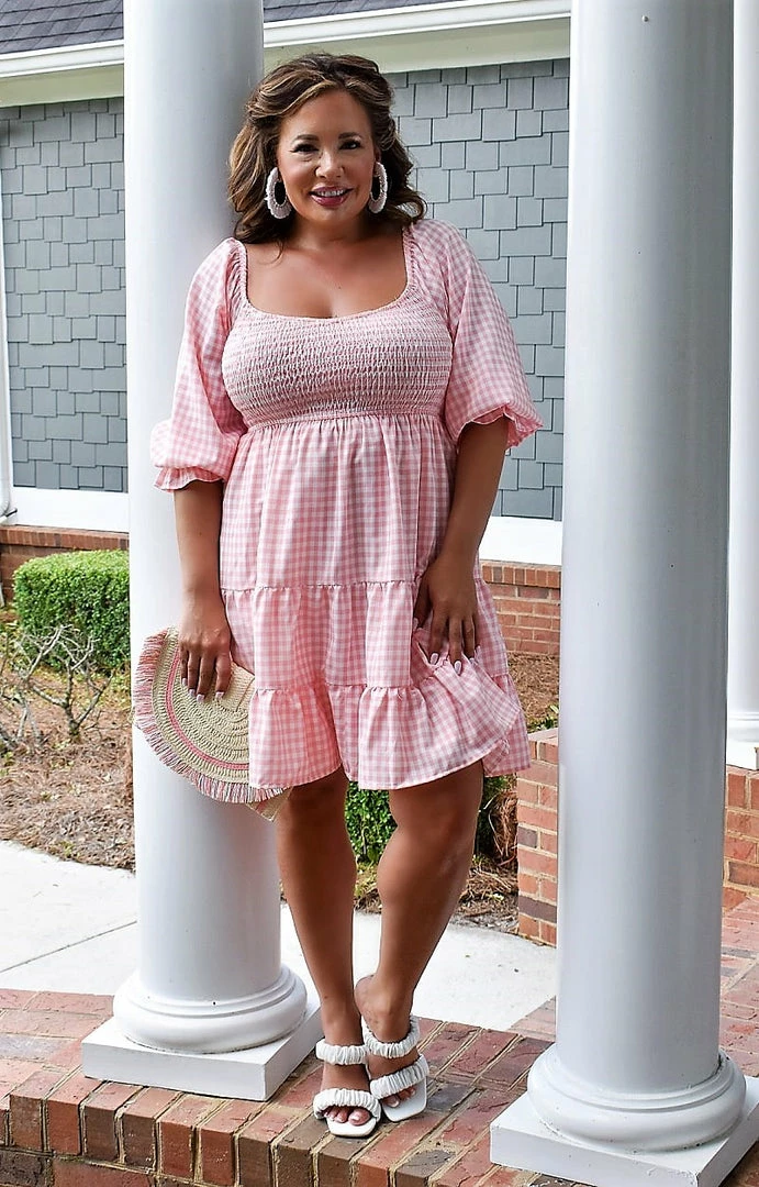 Main Strip - LD52010 - 61722 Living In The Moment Gingham Dress - Pink DRESSES 2 Main Strip - LD52010 - 61722 Living In The Moment Gingham Dress - Pink DRESSES