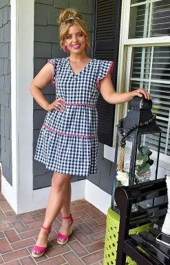 Andree - 94366-1 - 51022 Win Her Heart Plaid Dress - Navy/White 7 Andree - 94366-1 - 51022 Win Her Heart Plaid Dress - Navy/White