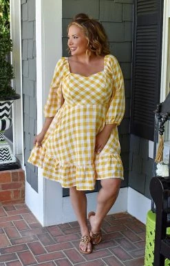 Davi & Dani - JD17066PER - 51922 DRESSES All The Buzz Gingham Dress - Honey