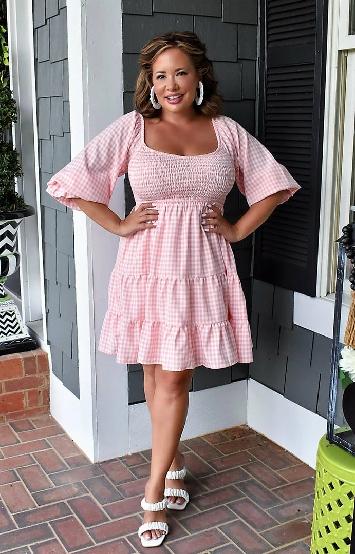 Main Strip - LD52010 - 61722 Living In The Moment Gingham Dress - Pink DRESSES 1 Main Strip - LD52010 - 61722 Living In The Moment Gingham Dress - Pink DRESSES