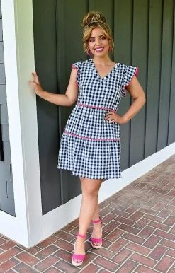 Andree - 94366-1 - 51022 Win Her Heart Plaid Dress - Navy/White