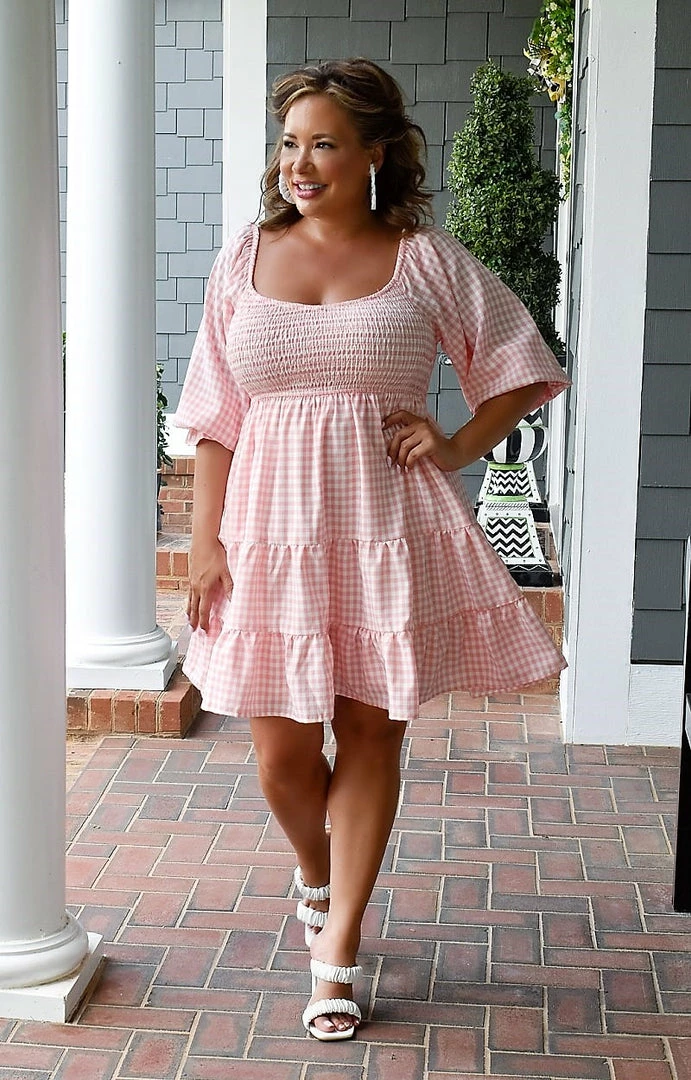 Main Strip - LD52010 - 61722 Living In The Moment Gingham Dress - Pink DRESSES 4 Main Strip - LD52010 - 61722 Living In The Moment Gingham Dress - Pink DRESSES