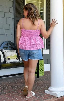 Main Strip - LT33329 - 62222 Love Boldly Gingham Top - Fuchsia