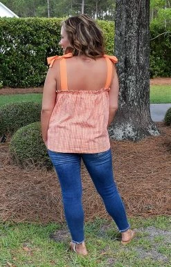Staccato - 18506A-PP - 22322 Stolen Kisses Gingham Top - Orange TOPS