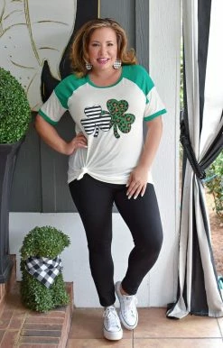 Heimish - BL-SD6277-10 - 22222 Oh So Lucky Print Top - Ivory/Green TOPS