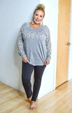 Southern Grace - 6159E - 101820 Cozy Leopard Print Pullover - Gray Graphic Tees