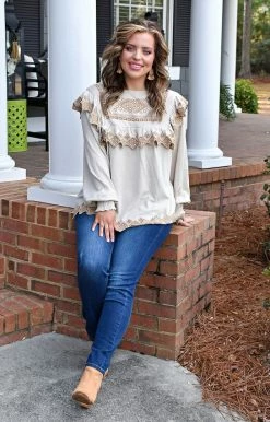 143 Story - ITM7631-PP - 12922 TOPS Move On Up Embroidered Top - Oatmeal