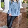 143 Story - ITM7030-PP - 2622 Easy Days Chambray Top - Denim Blue TOPS