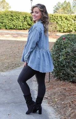 143 Story - ITM7030-PP - 2622 Easy Days Chambray Top - Denim Blue TOPS