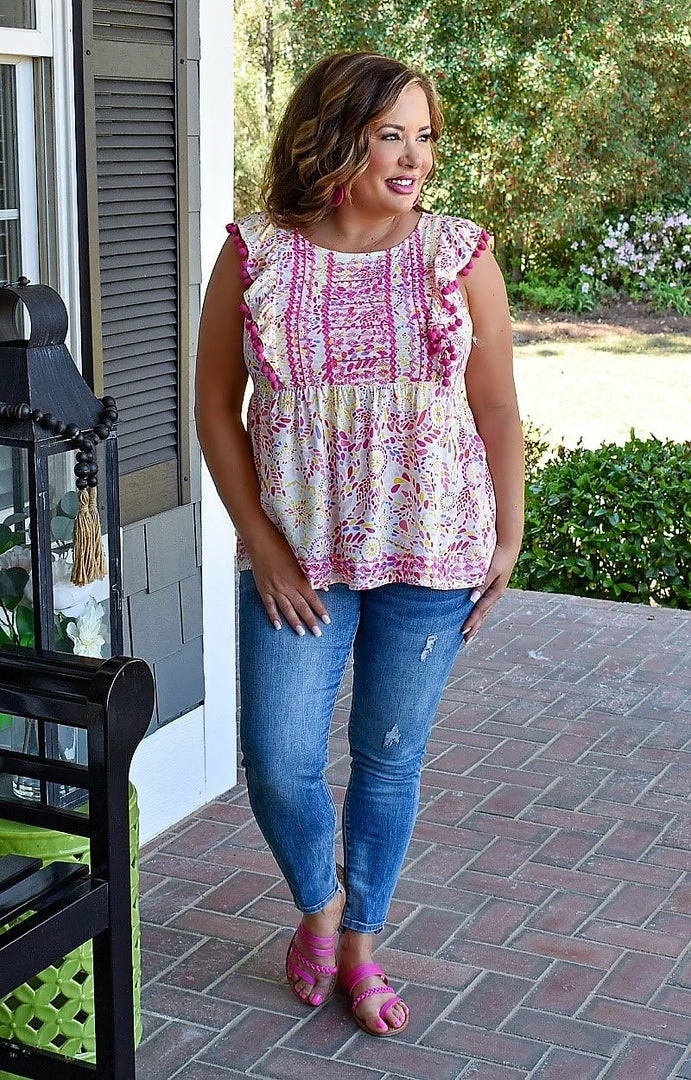 Andree - T10109 - 32322 Twice As Nice Embroidered Top - Magenta TOPS 2 Andree - T10109 - 32322 Twice As Nice Embroidered Top - Magenta TOPS