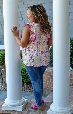 Andree - T10109 - 32322 Twice As Nice Embroidered Top - Magenta TOPS 6 Andree - T10109 - 32322 Twice As Nice Embroidered Top - Magenta TOPS