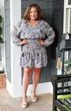 143 Story - IDM8021A-PP - 31522 It's Your Moment Print Dress - Slate Blue DRESSES