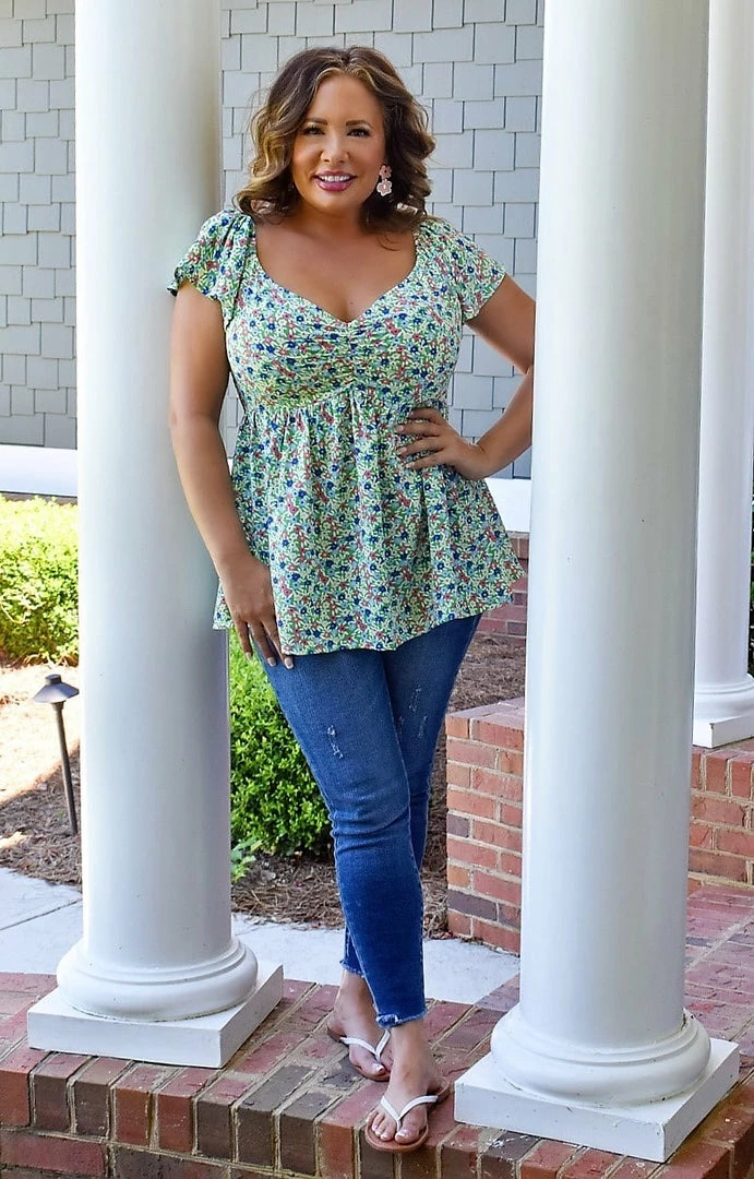 Staccato - 18578B-PP - 51722 Sweet Laughter Floral Top - Green TOPS 2 Staccato - 18578B-PP - 51722 Sweet Laughter Floral Top - Green TOPS