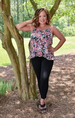 Staccato - 18392A-PP - 62822 Absolutely Certain Floral Top - Black/Multi TOPS