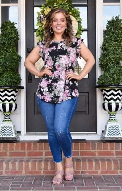 Heimish - BL-ST1596-41 - 21922 Gentle Blooms Floral Top - Black TOPS