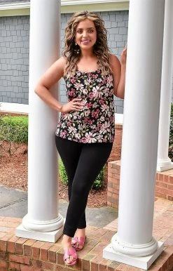 Staccato - 18632-PP - 31322 Walk In The Garden Floral Top - Black/Pink TOPS