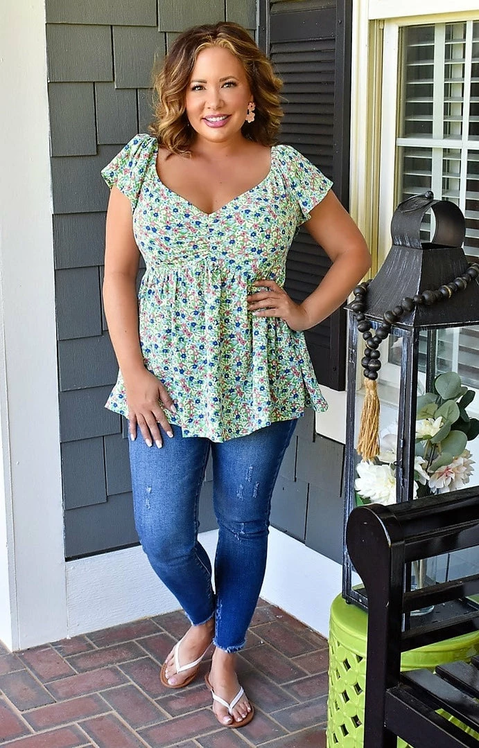 Staccato - 18578B-PP - 51722 Sweet Laughter Floral Top - Green TOPS 4 Staccato - 18578B-PP - 51722 Sweet Laughter Floral Top - Green TOPS