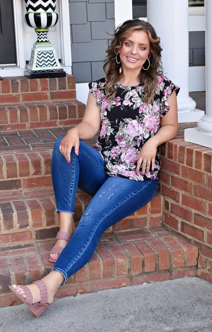 Heimish - BL-ST1596-41 - 21922 Gentle Blooms Floral Top - Black TOPS 2 Heimish - BL-ST1596-41 - 21922 Gentle Blooms Floral Top - Black TOPS