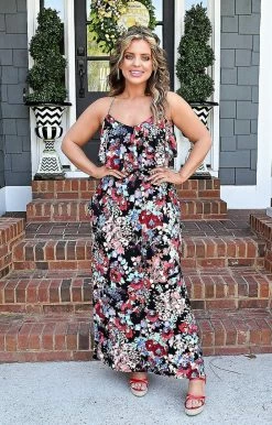 Heimish - BL-ED5008-15 - 4422 DRESSES Romantic Feelings Floral Maxi Dress - Black