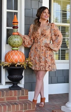 Flying Tomato - ID18498-PP - 101721 DRESSES Hopeful Romantic Floral Dress - Taupe