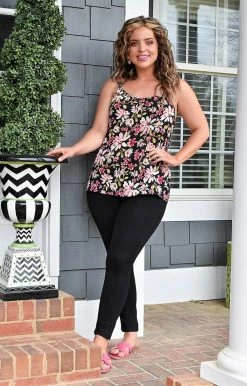 Staccato - 18632-PP - 31322 Walk In The Garden Floral Top - Black/Pink TOPS