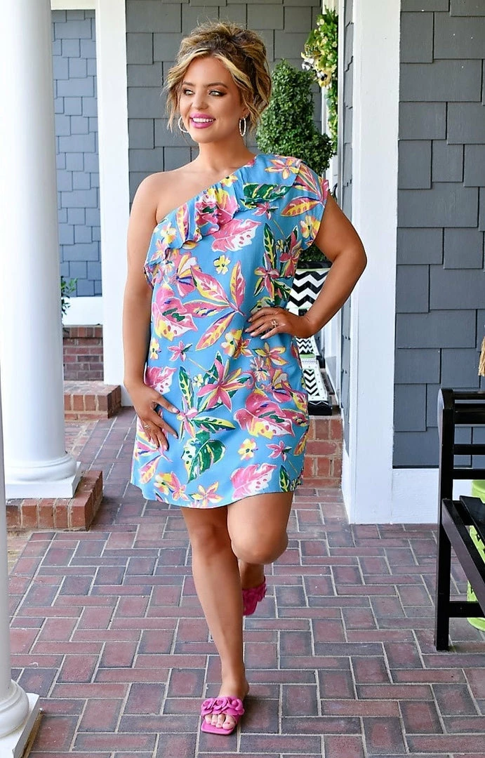 Andree - D10091-2 - 33122 Got Weekend Plans Print Dress - Blue/Multi 4 Andree - D10091-2 - 33122 Got Weekend Plans Print Dress - Blue/Multi