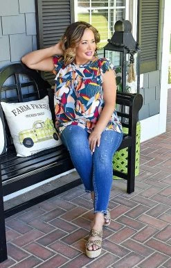 Andree - T10178-1-PP - 51622 Pleasant Views Print Top - Multi TOPS