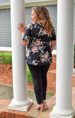 Heimish - BL-ET6117-14 - 31022 Friendly Chats Floral Top - Black TOPS