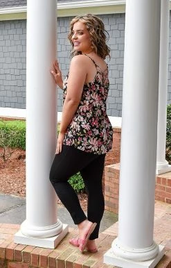 Staccato - 18632-PP - 31322 Walk In The Garden Floral Top - Black/Pink TOPS