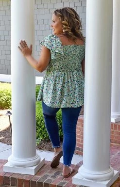 Staccato - 18578B-PP - 51722 Sweet Laughter Floral Top - Green TOPS 6 Staccato - 18578B-PP - 51722 Sweet Laughter Floral Top - Green TOPS