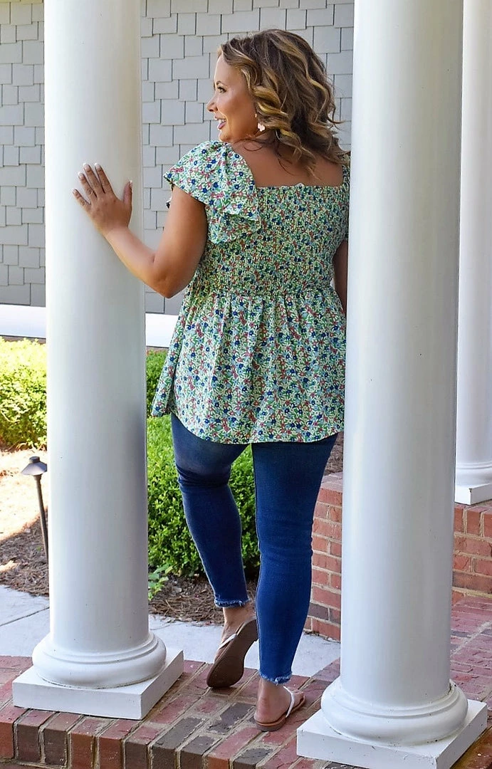 Staccato - 18578B-PP - 51722 Sweet Laughter Floral Top - Green TOPS 3 Staccato - 18578B-PP - 51722 Sweet Laughter Floral Top - Green TOPS