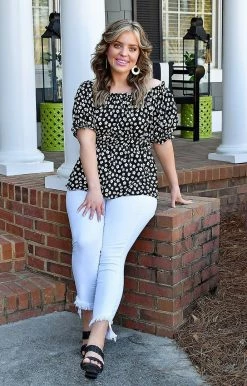 Staccato - 18552A-PP - 3622 Planning Ahead Floral Top - Black TOPS