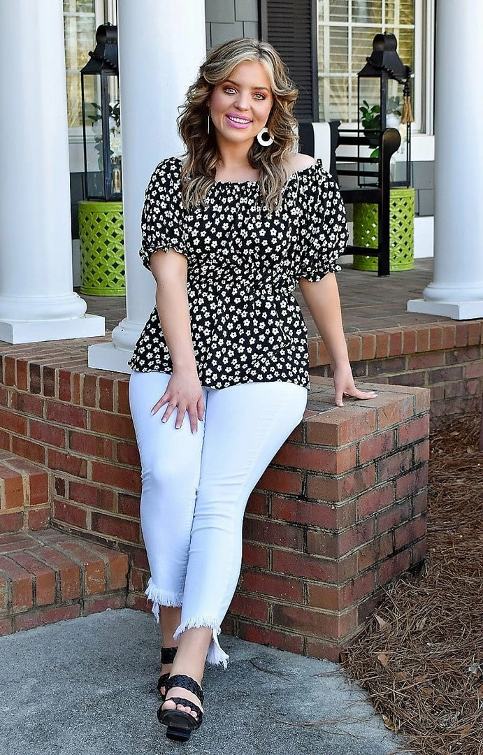 Staccato - 18552A-PP - 3622 Planning Ahead Floral Top - Black TOPS 1 Staccato - 18552A-PP - 3622 Planning Ahead Floral Top - Black TOPS