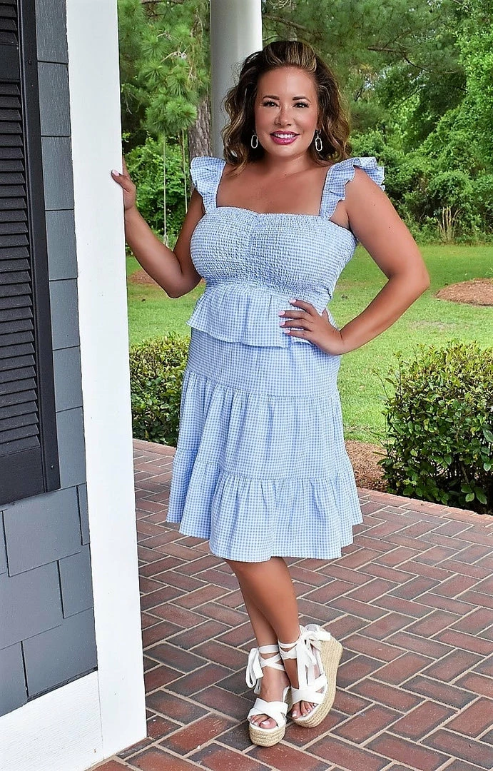 White Birch - D90163XL - 52822 Perfect Day Out Gingham Dress - Light Blue DRESSES 2 White Birch - D90163XL - 52822 Perfect Day Out Gingham Dress - Light Blue DRESSES