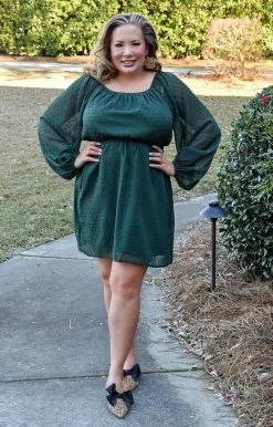 Andree - 94756-PP - 12122 Be Your Best Swiss Dot Dress - Hunter Green DRESSES