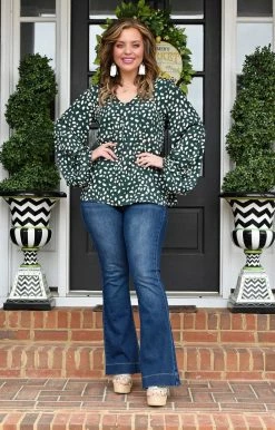 143 Story - TM6427-PP - 2822 Like Me Better Print Top - Hunter Green TOPS