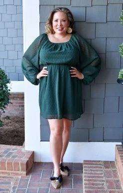 Andree - 94756-PP - 12122 Be Your Best Swiss Dot Dress - Hunter Green DRESSES