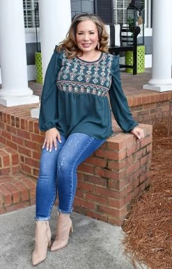 Andree - 19951 - 11722 TOPS All The Wonder Embroidered Top - Hunter Green