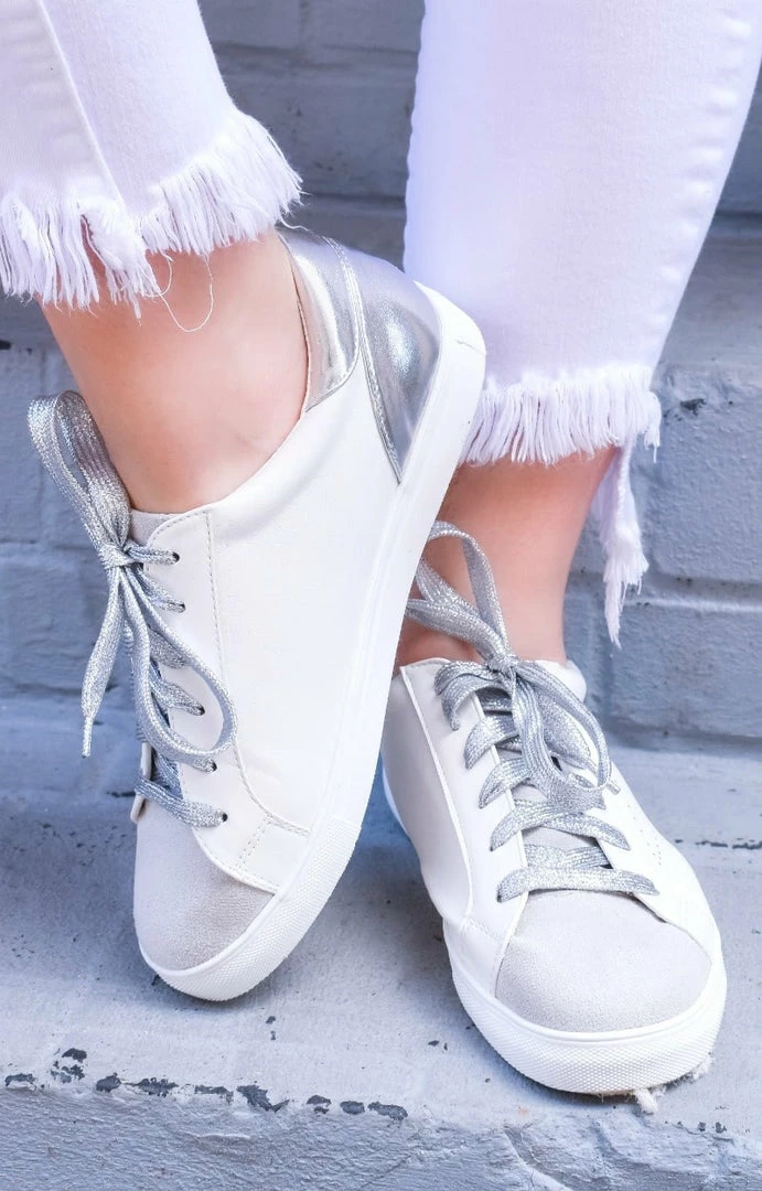 Forever Link - STAR-03 - 81520 Suppose I Do Star Sneakers - Silver/White 1 Forever Link - STAR-03 - 81520 Suppose I Do Star Sneakers - Silver/White