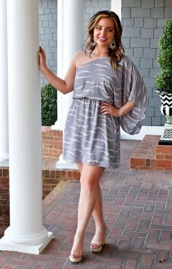 Caramela - CD8305-SHERILYN - 12622 A Simple Hello Print Dress - Slate