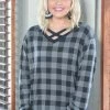 Southern Grace - 6426E - 92920 Don't Cross Me Plaid Top - Gray