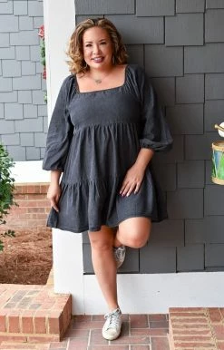 Flying Tomato - AD2410-PP - 121421 Get Close To Me Denim Dress - Charcoal DRESSES