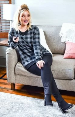 Southern Grace - 6426E - 92920 Don't Cross Me Plaid Top - Gray